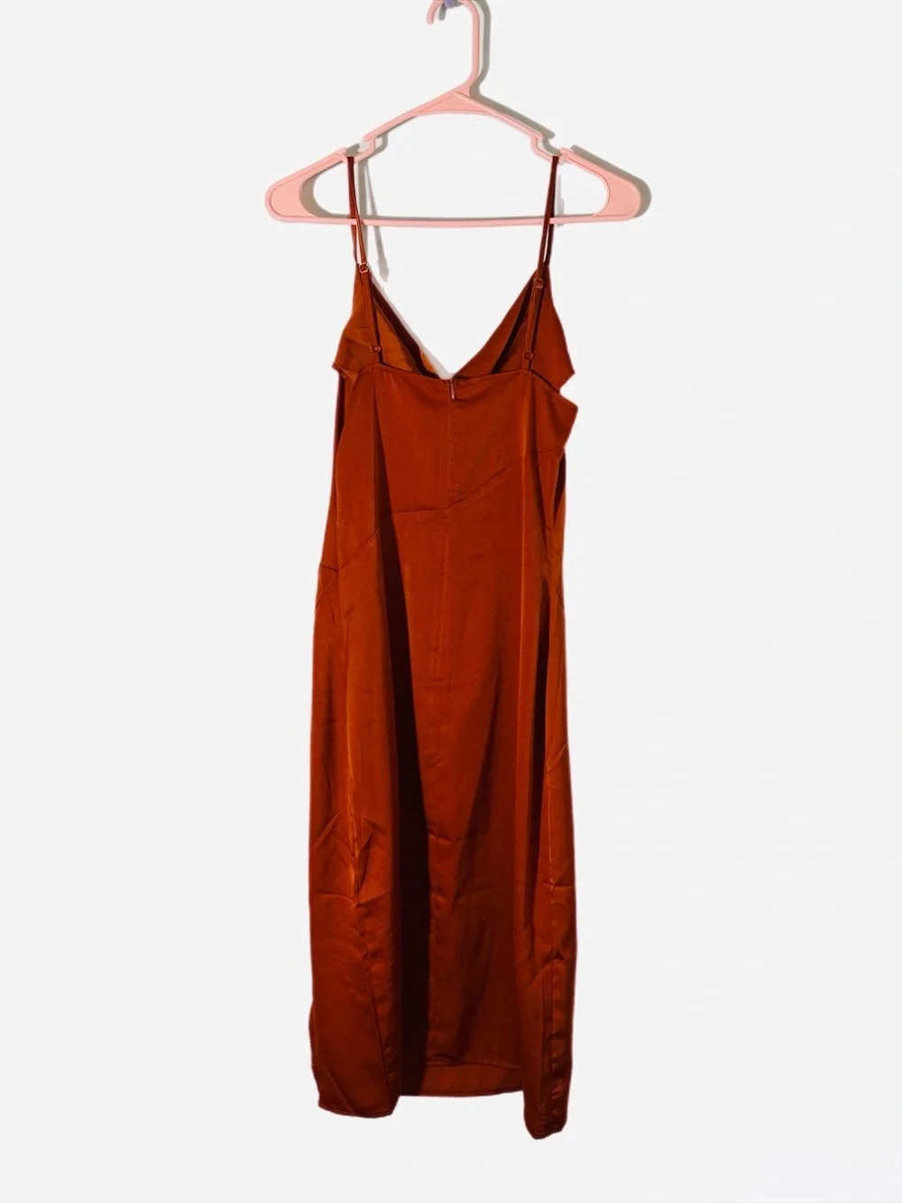 Satin Cowl Neck Slip Dress — Rust Orange - Picture 3 of 4
